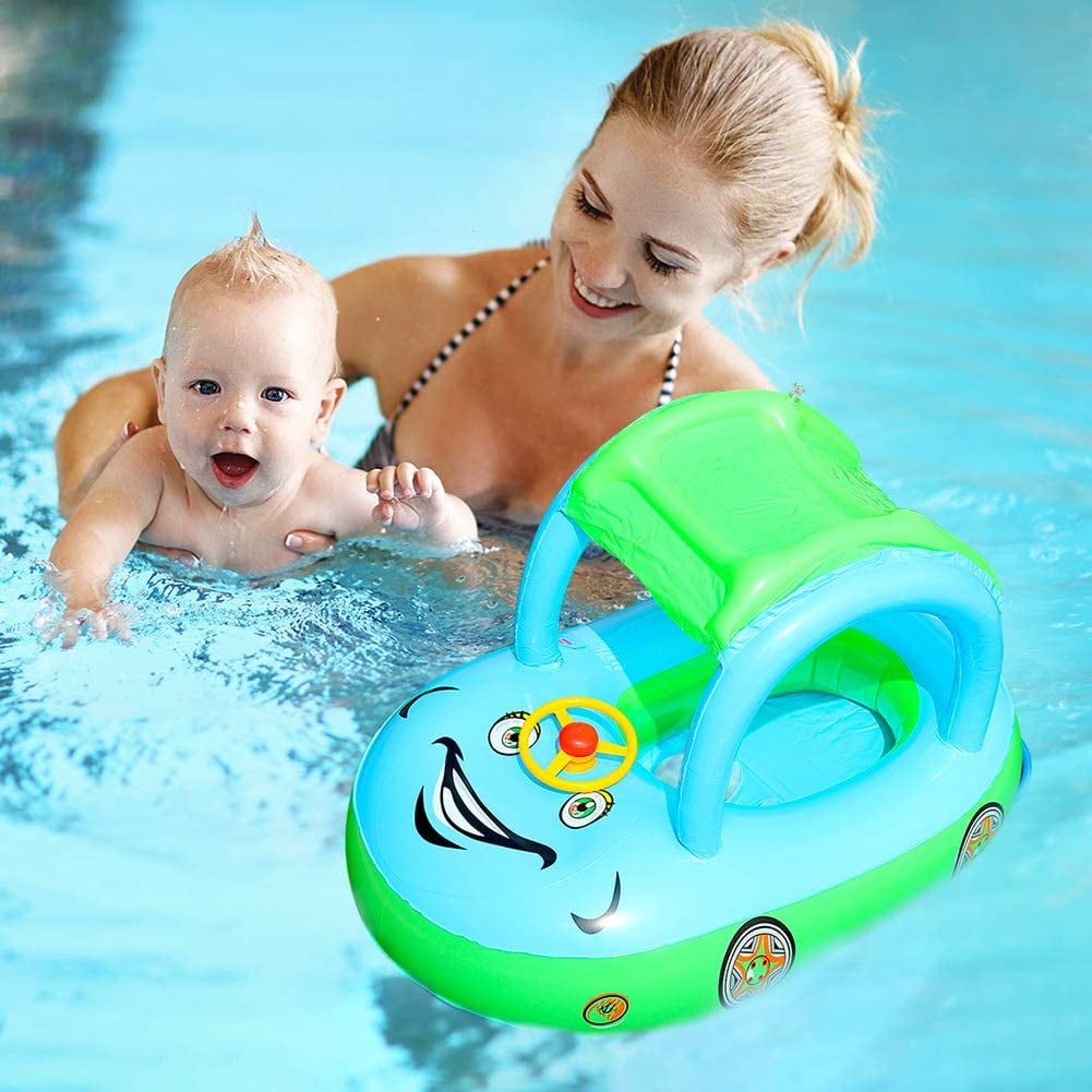 Color : Blue JPMSB Inflatable Baby Swimming Ring Circle Kids with Cushions Floating Aid Cute Patterns Pool Float Swim Rings