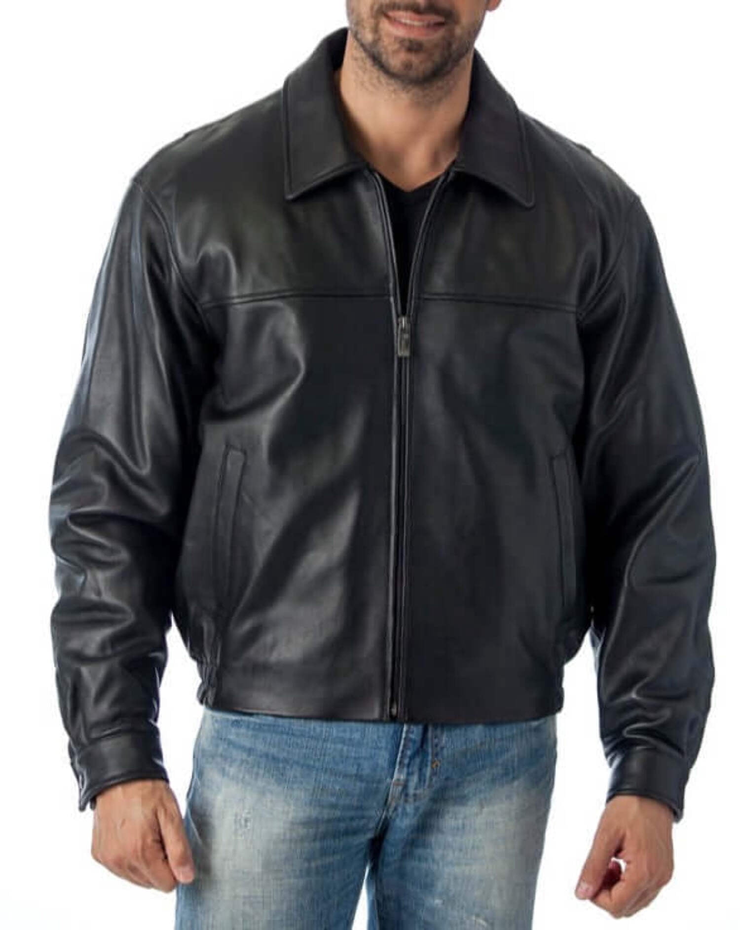 Reed Men's New Zealand Lambskin Leather Jacket (3XLTall, Black)