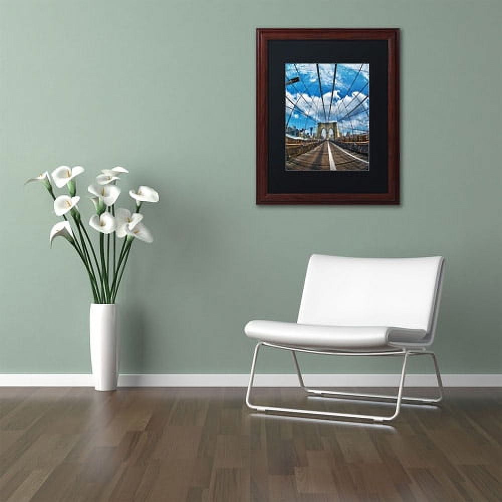 Trademark Fine Art "Brooklyn Bridge" Canvas Art by CATeyes, Black Matte, Wood Frame