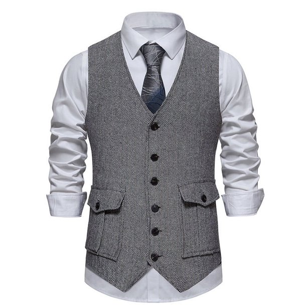 Chaleco de traje vintage para hombre con bolsillos tridimensionales y botonadura sencilla
