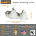 thumbnail image 6 of Sunlite Modern Incandescent Vanity Light Fixture, Bell-Shaped Frosted Glass Shade, Medium Base (E26) Socket, Standard A19 (100W Max), Brushed Nickel, 6 of 6