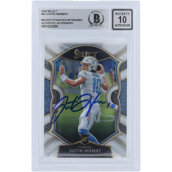 Justin Herbert Los Angeles Chargers Autographed 2020 Panini Select #44 Beckett Fanatics Witnessed Authenticated 10 Rookie Card - Fanatics Authentic Certified