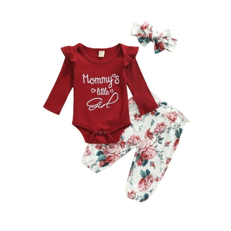 

Diconna Newborn Baby Girl Autumn Clothes Set Long Sleeve Bodysuit Floral Pants Headband Outfits Set 3Pcs