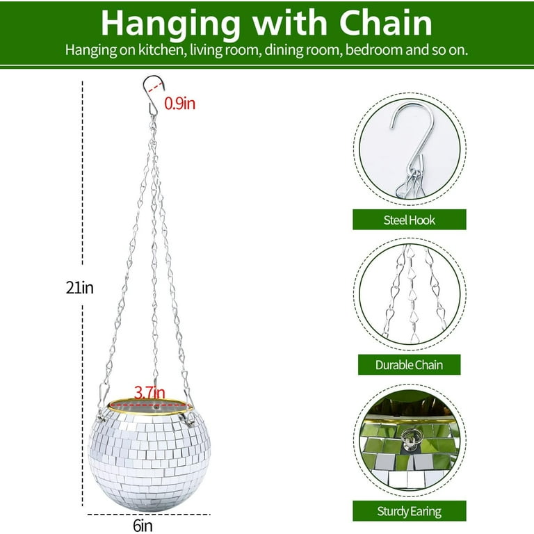 6" Disco Ball Planter, Disco Ball Plant Hanger with Hanging Rope, Hanging  Chain, Hook, Circle and Extra Mirror Pieces - Walmart.com