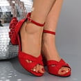 thumbnail image 2 of Hopeusnice High Heels Shoes for Women Flock Materials Summer Shoes Breathable Soft Block High Heel Trendy Open Toe Sandals Non-Slip Women's High Heels Shoes Buckle Elegant Shoes Red 37, 2 of 9