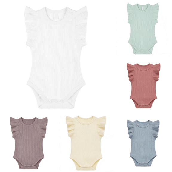 RMGVDSD Newborn Baby Girl Ribbed Knit Romper Bodysuit Sleeveless Ruffle Onesie Solid Color Casual Infant One-Piece Outfit 9-12 Months