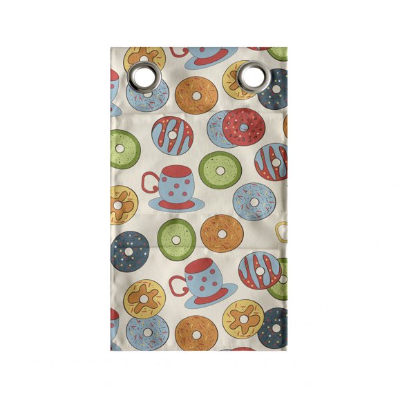 Food Hanging Pocket Organizer, Colorful Sketch of Glazed Donuts in Sprinkles and Hot Drink Cups Pattern, Printed Polyester Storage Bag with Pockets, 9" x 16", Eggshell and Multicolor