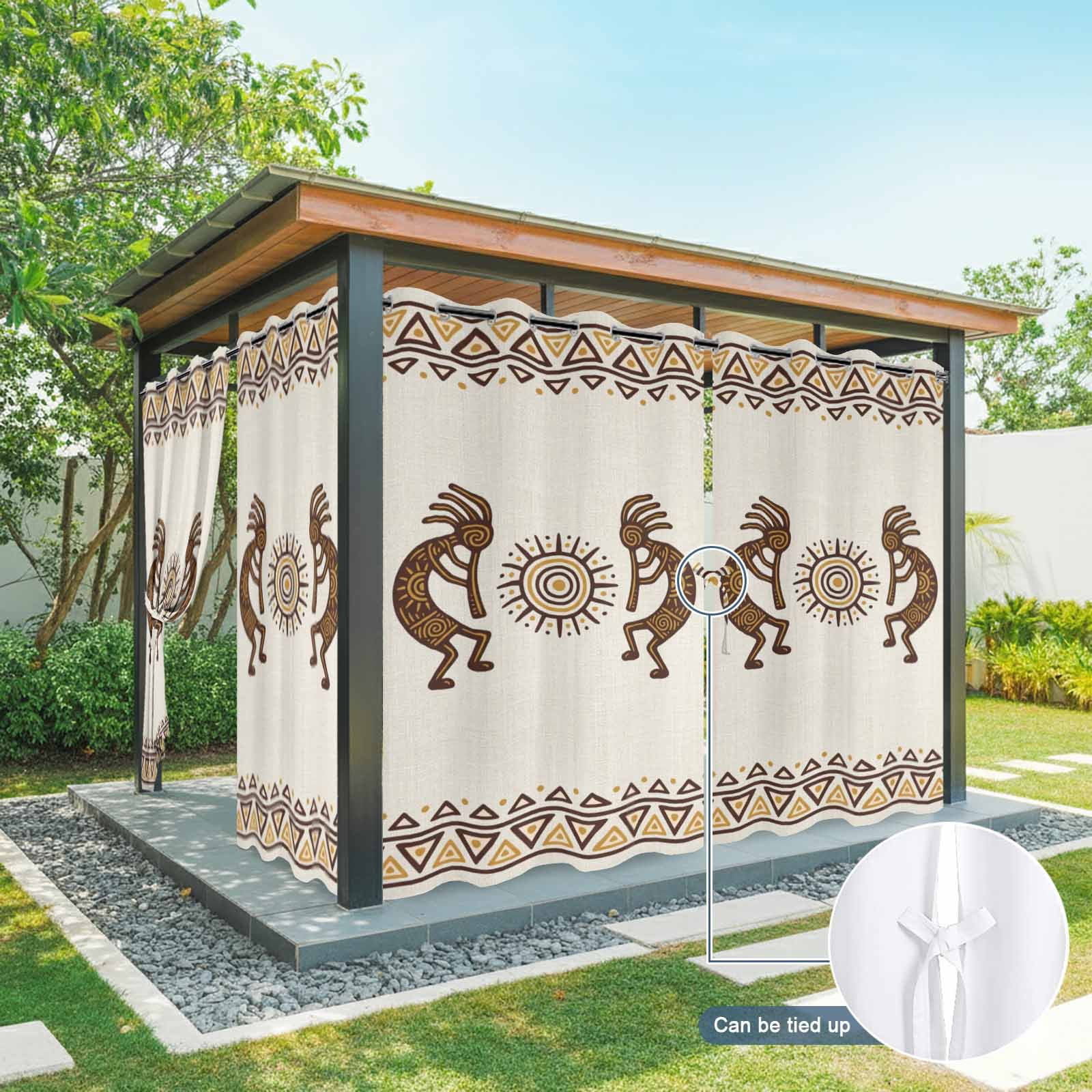 Bohemian Tribal Sunburst Outdoor Curtains for Patio, Boho Mysterious Geometric Brown Sun Symbol Sunshade Privacy Drapes Grommet Waterproof Outside Curtains for Porch/Cabana/Balcony 54"x 108", 1 Panel