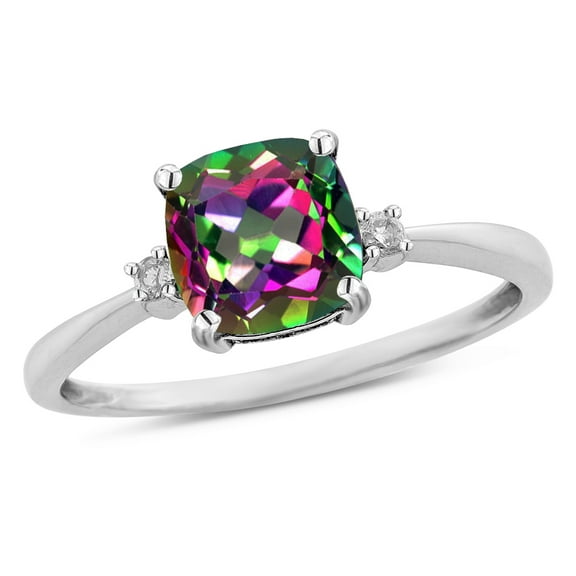 Star K� 7mm Cushion-Cut Rainbow Mystic Topaz Classic three 3 stone Engagement Promise Ring