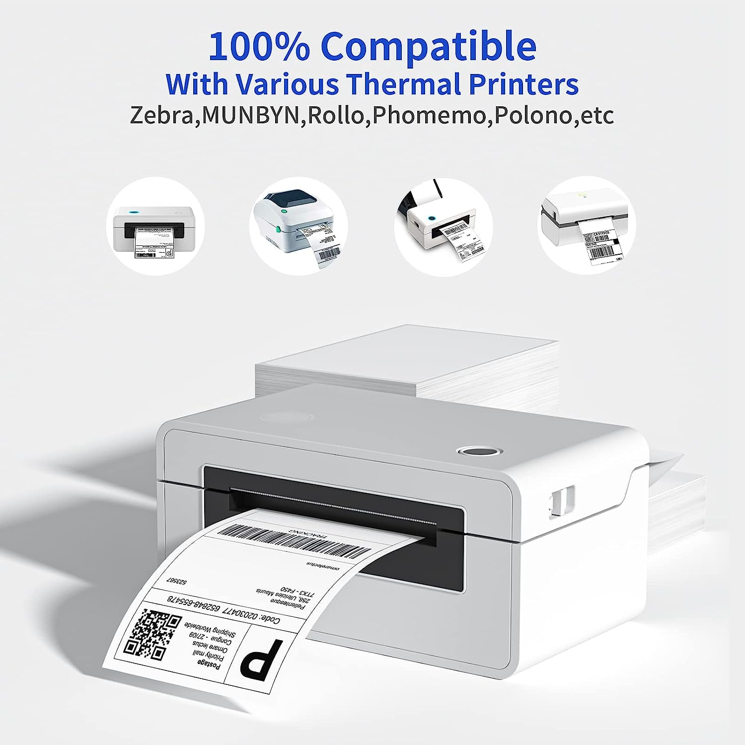 NefLaca 4x6 Thermal Labels, White Perforated Shipping Labels, Permanent-Adhesive, for Zebra, Fargo, Elton, Rollo and Other Thermal Printer Labels (500 Labels/Stack, 2 Stacks)