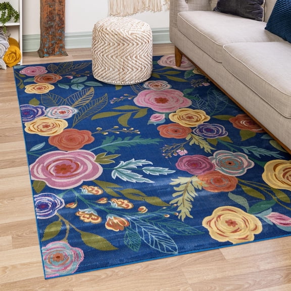 Unique Loom Blossom Collection Area Rug - Ashley (7' 10" x 10' Rectangle Blue/Olive)