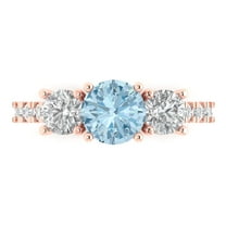1.97 ct Round Cut Natural Aquamarine 3 Stone 18K Rose Gold Womens Engagement Ring