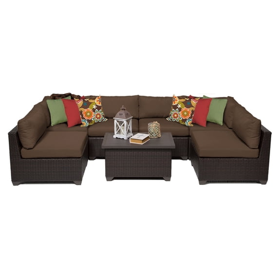 TK Classics Belle Wicker 7 Piece Patio Conversation Set with Coffee Table and 2 Sets of Cushion Covers
