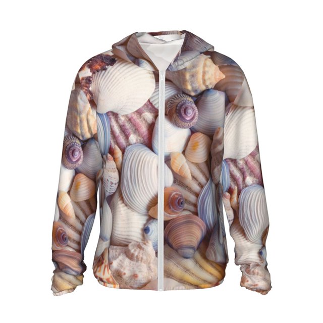 Balery Sea Shells Sudadera ligera de manga larga con capucha y protección solar UPF 50+ para hombre y mujer, ideal para pesca y running-X-Large