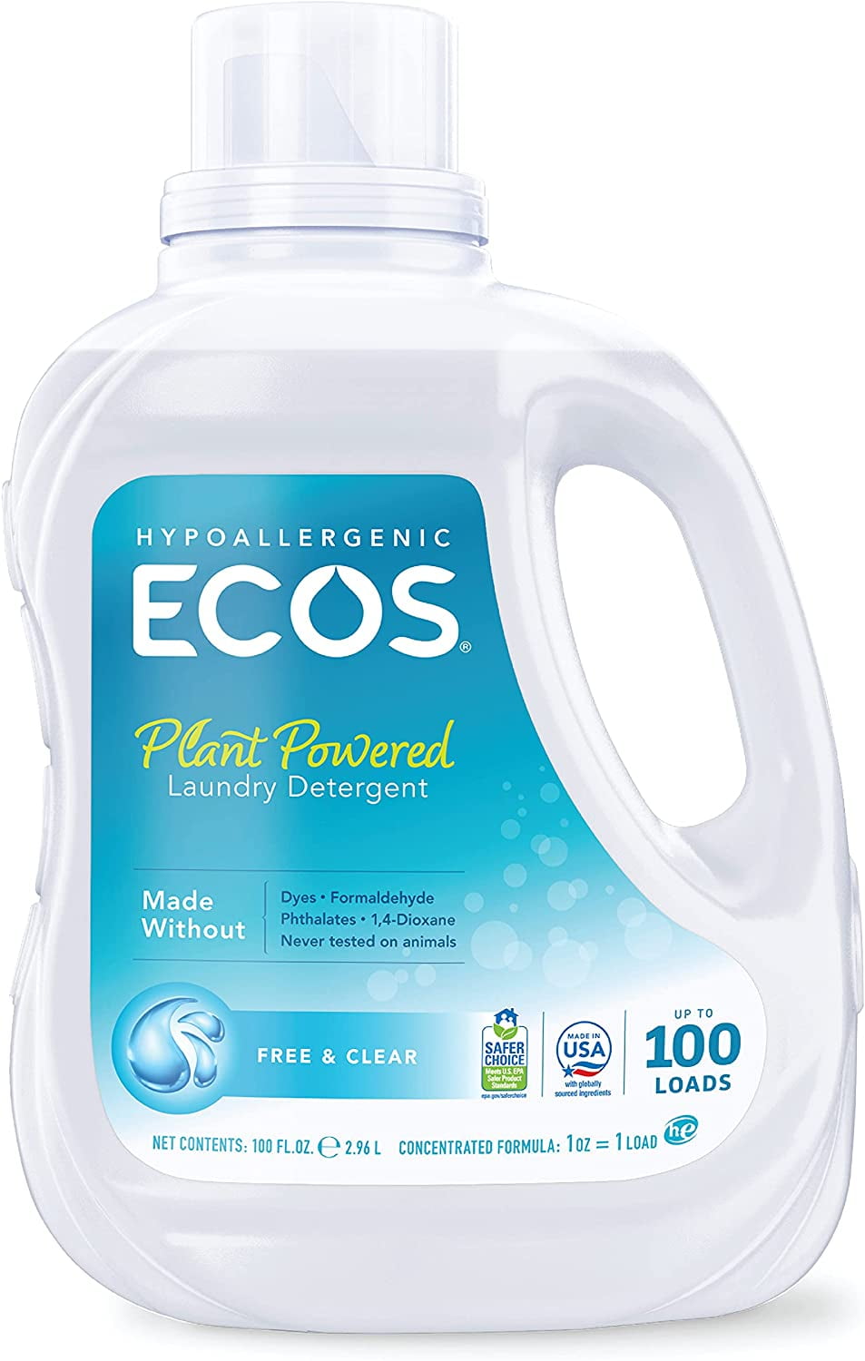 Earth Friendly Ecos Hypoallergenic Laundry Detergent Free & Clear 100