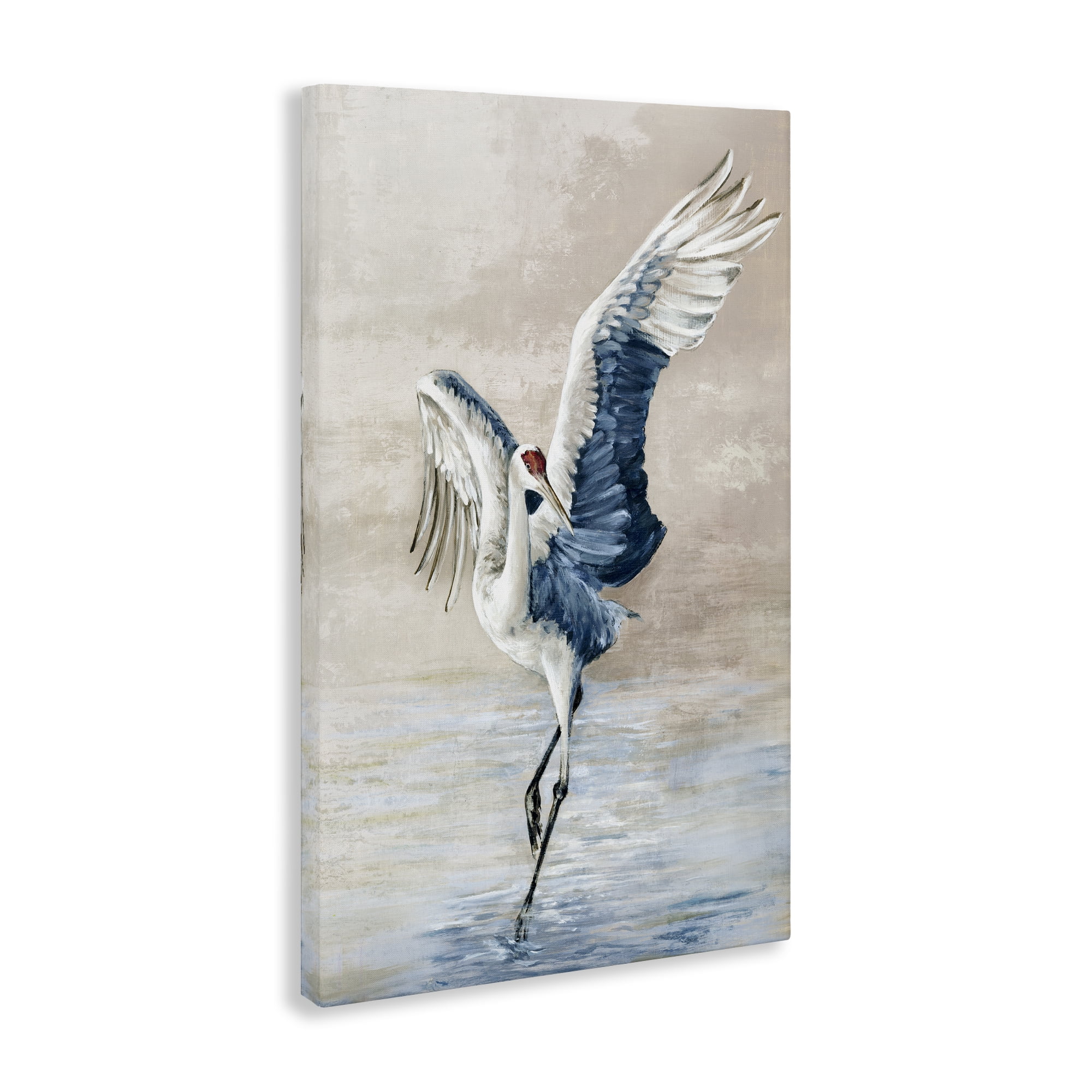 Stupell Industries Dancing Crane on Shore Animals Painting Wrapped Canvas Art Print Wall Art, 16 x 24