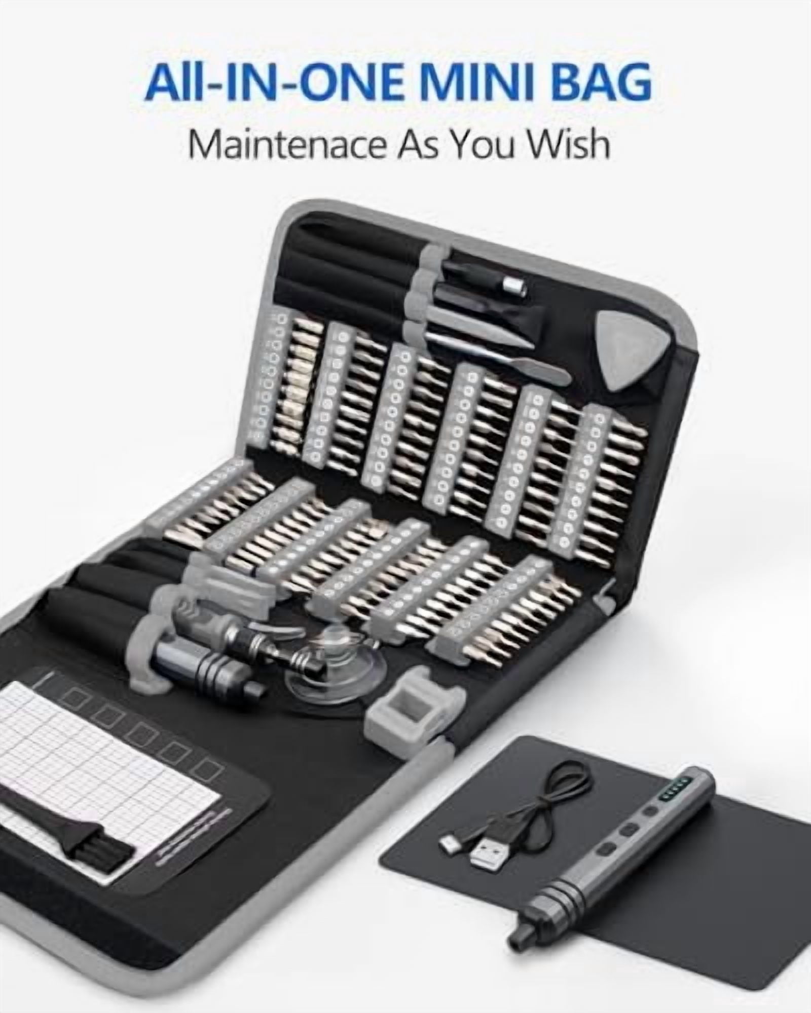 Mini Electric Screwdriver Set 140-IN-1:  Small Electric Screwdriver Cordless - 5 Torque Settings, 120 Precision Bits, LED Light, Magnetic Power Screwdriver Repair Tool Kit for PC RC Electronics