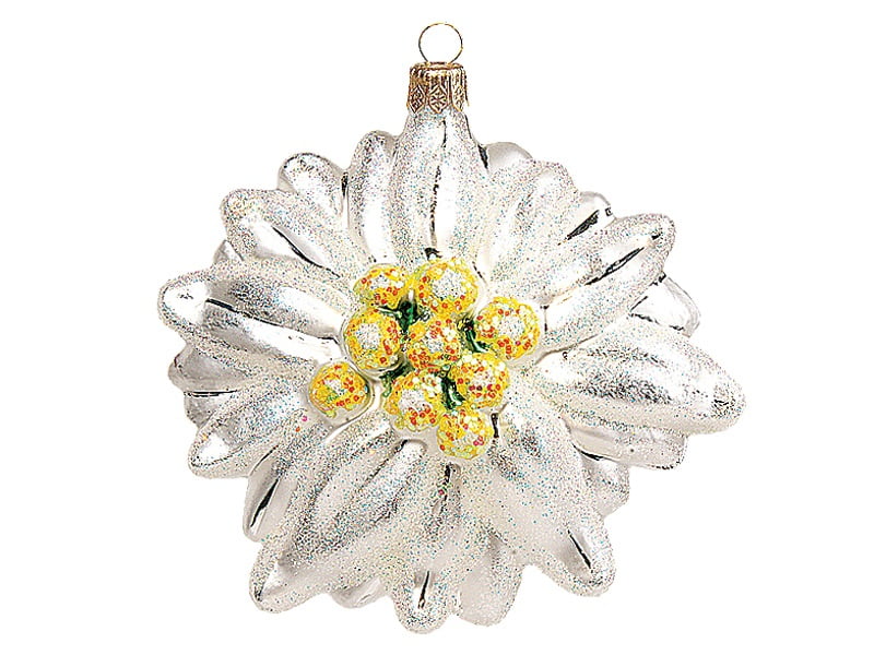 Edelweiss Flower Polish Mouth Blown Glass Christmas Ornament Tree Decoration