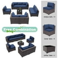 thumbnail image 5 of ALAULM 9 Pieces Patio Conversation Furniture Set Outdoor Sectional Sofa Sets W/Cushions Brown PE Rattan, Navy Blue, 5 of 7