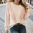 thumbnail image 4 of Sweaters for Women 2025 Casual Crewneck Fringe Tassel Knitted Sweater Jumper Tops Womens Pullover Sweaters, 4 of 6