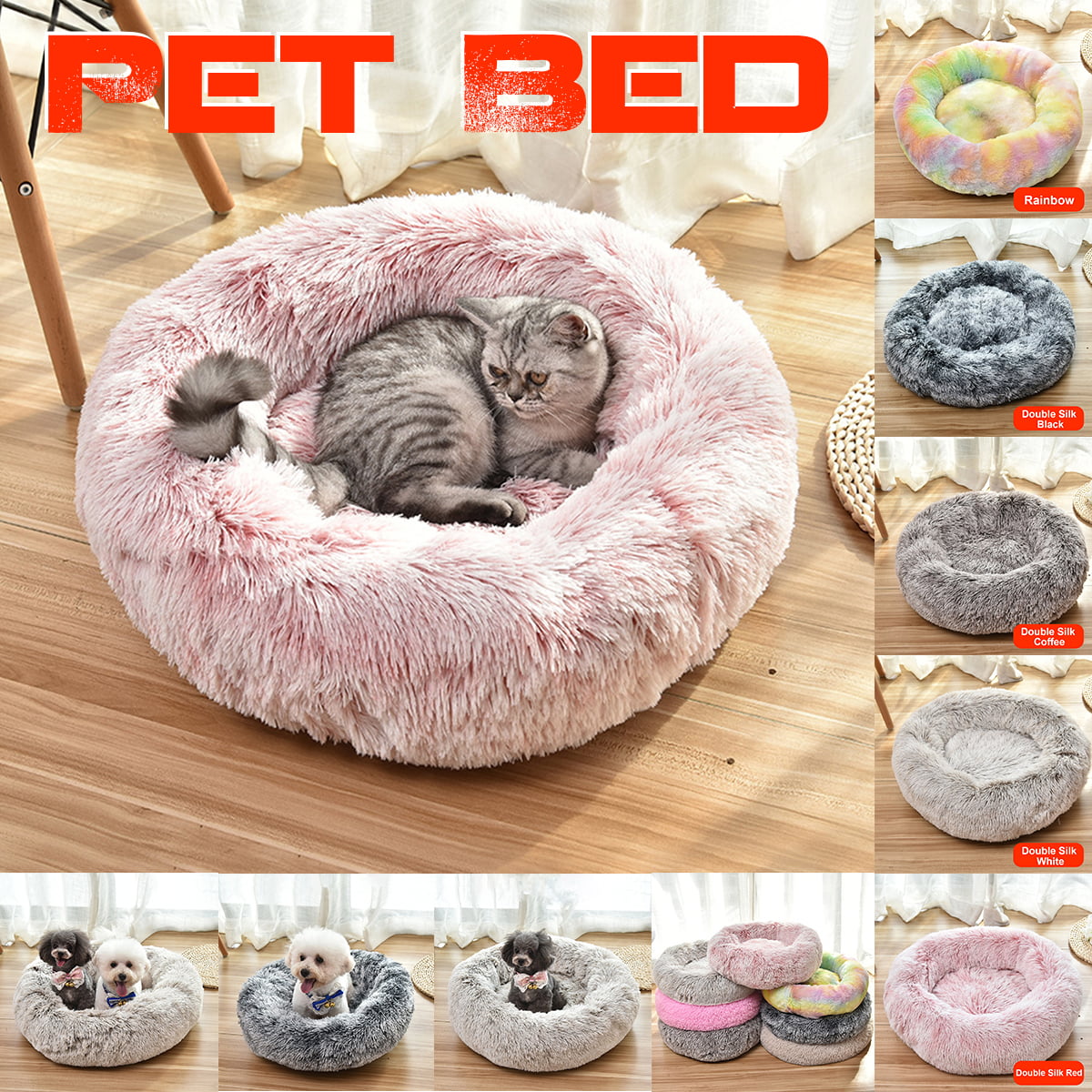 Mosunx Dog Cat Calming Bed Pet Plush Bed Round Self-Warming and Improved Sleep Soft Donut Cushion Bed Best Friend for Dogs and Cats 
