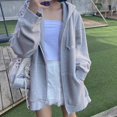 thumbnail image 1 of Ropa de mujer de talla grande, suéter con capucha de manga larga gris para niñas regordetas, abrigo de otoño para mujer, top holgado a la moda, 1 of 3