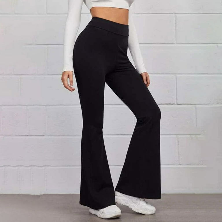 KJIUQ Womens Flare Yoga Dress Pants High Waist Stretch Business Work Pants  Bootcut Leg Slacks Pull on Casual Bell Bottom Trousers(Black,XXL) 