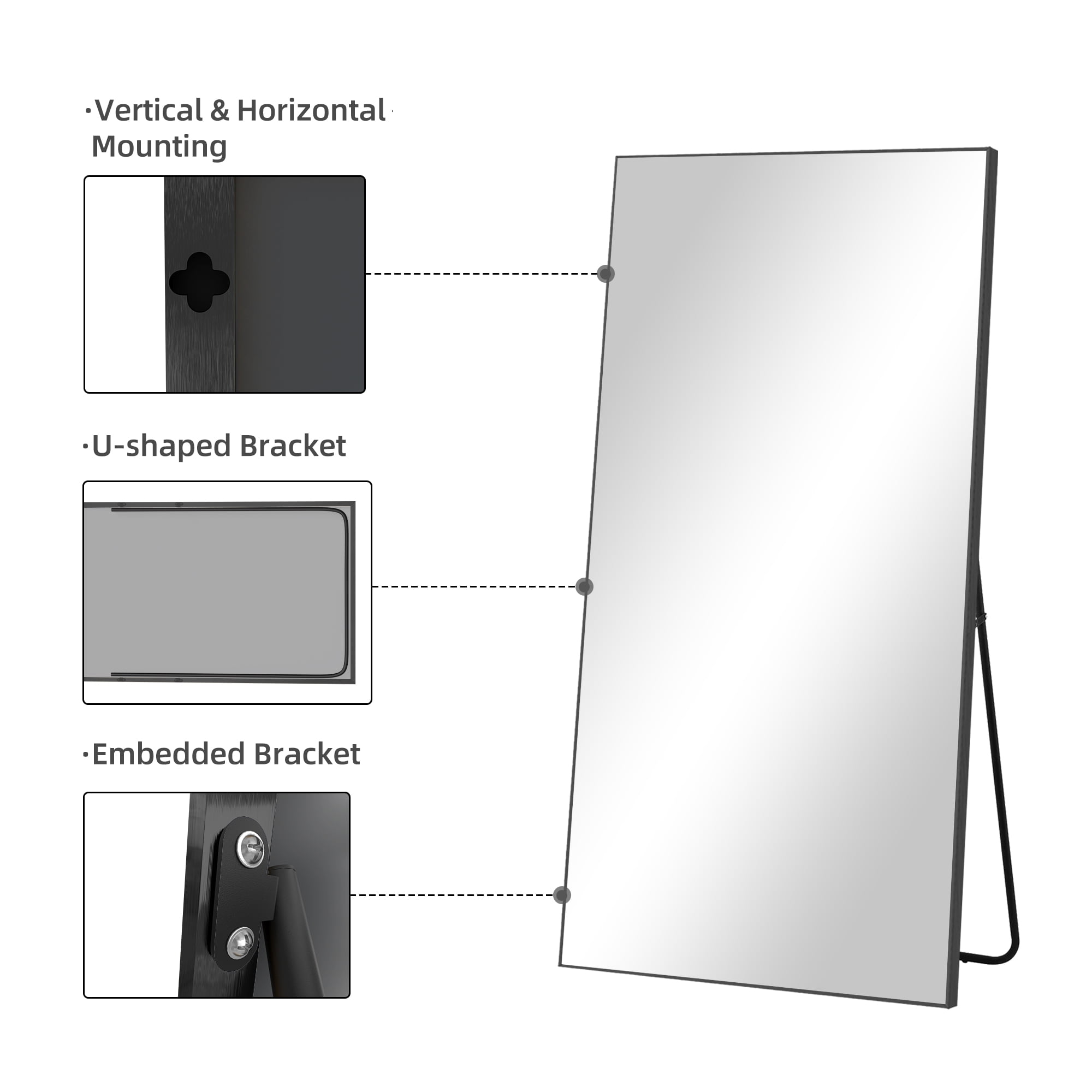 MAYEERTY 71"x32" Aluminum Alloy Rectangluar Full Length Hanging Mirror Black