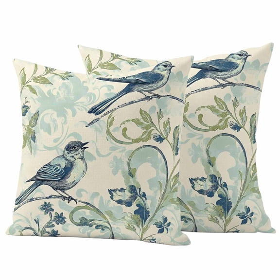 Vintage Floral Bird Outdoor Waterproof Pillow Covers, Retro Summer Botanical Decorative Square Throw Pillowcase Sofa Cushion Sham for Patio/Couch/Chair, 16"x16" 2 Pack