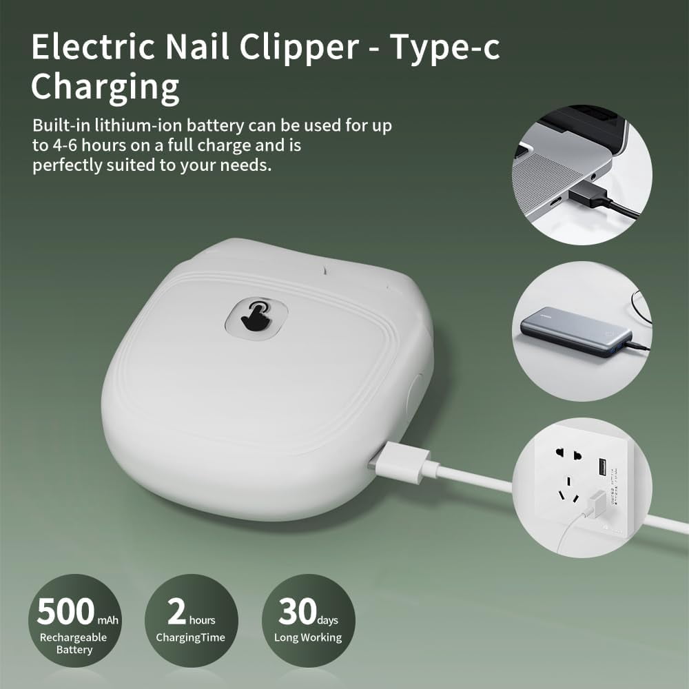 Rechargeable Electric Nail Cutter – 2-Speed with LED Light, Safe for Adults, Seniors, Baby & Kids, for Fingers & Toenails