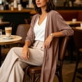 thumbnail image 6 of Gealkoca Solid Color Open Front Maxi Long Cardigan Sweater for Women Lightweight Long Sleeve Cardigan Oversized Long Coat Trendy, 6 of 8