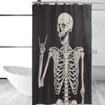 thumbnail image 5 of Funny Skull Skeleton  Shower Curtain Polyester Waterproof, Rock and Roll Skull Day of Dead On Black Backdrop Bath Room Shower Curtain with Hooks 60 W x 72 H inches, 5 of 6
