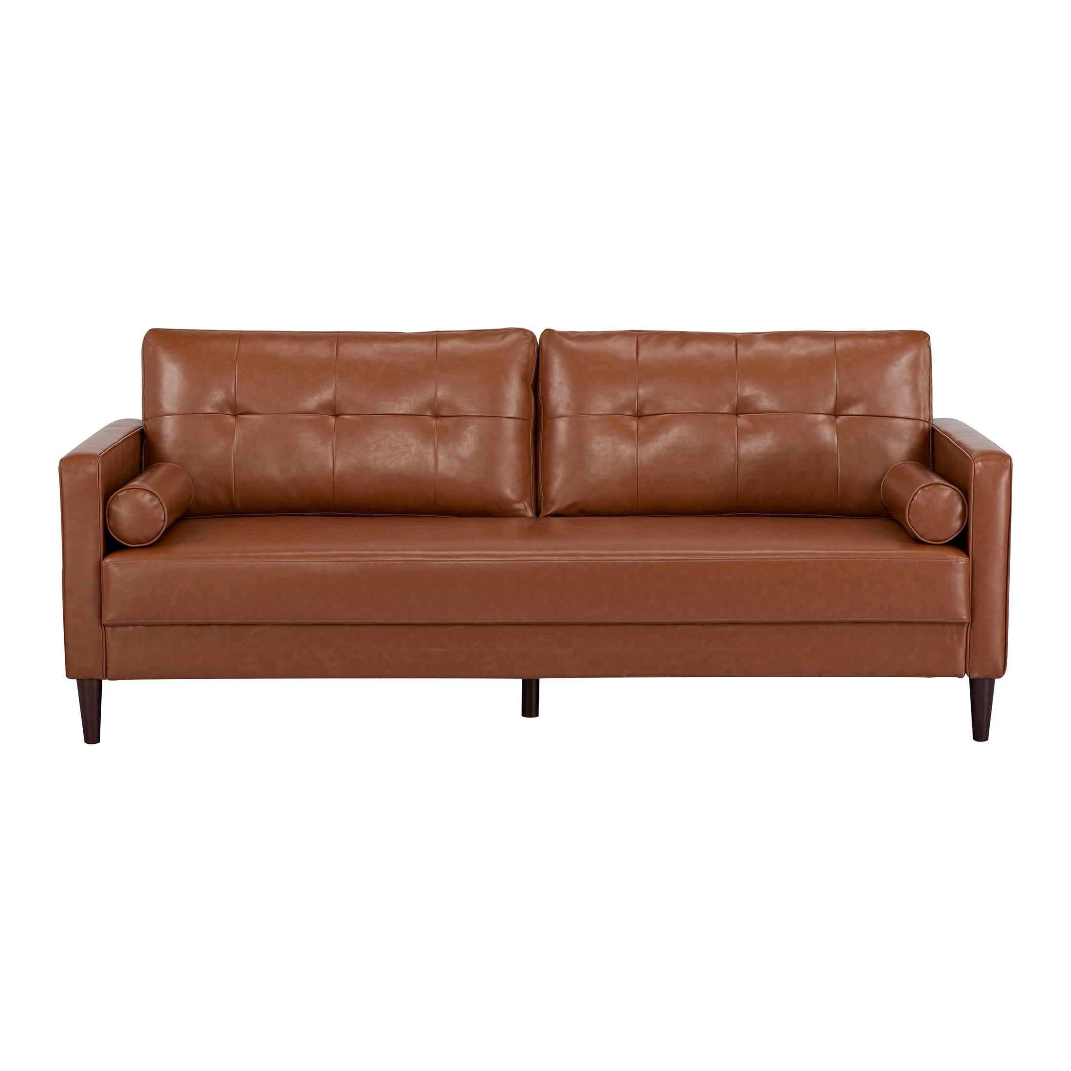 A&D Home Anza 3-Seater Tufted Faux Leather Sofa, Cognac Brown