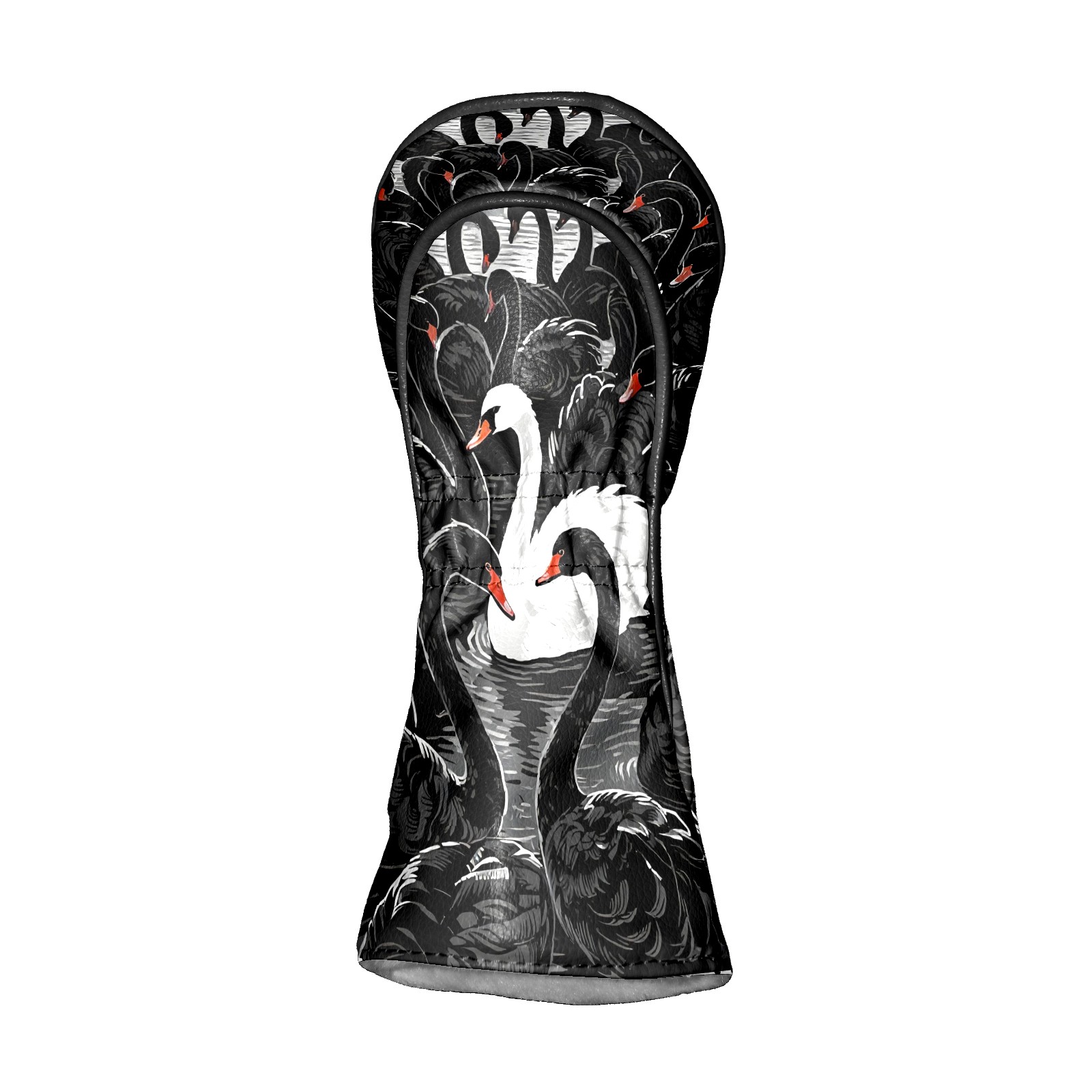 Golf Club Covers, Black And White Swan Premium PU Leather Driver Hybrid Putter Head Covers with Velvet Lining, Waterproof Golf Gifts for Men Women