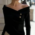 thumbnail image 5 of Lenpel Women's off the Shoulder Tops Long Sleeve Cross V Neck Asymmetrical Hem Slim Dressy Casual Blouses Going out Shirts(Black,XX-Large), 5 of 7