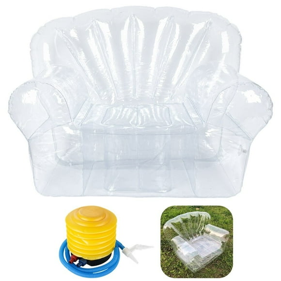 Transparent Inflatable Chair with Foot Air Pump, Clear PVC Inflatable Single Sofa for Bedroom, Balcony, Swimming Pool, Lawn, Outdoor & Indoor Blow Up Couch for Camping, Picnic, Travel, Office