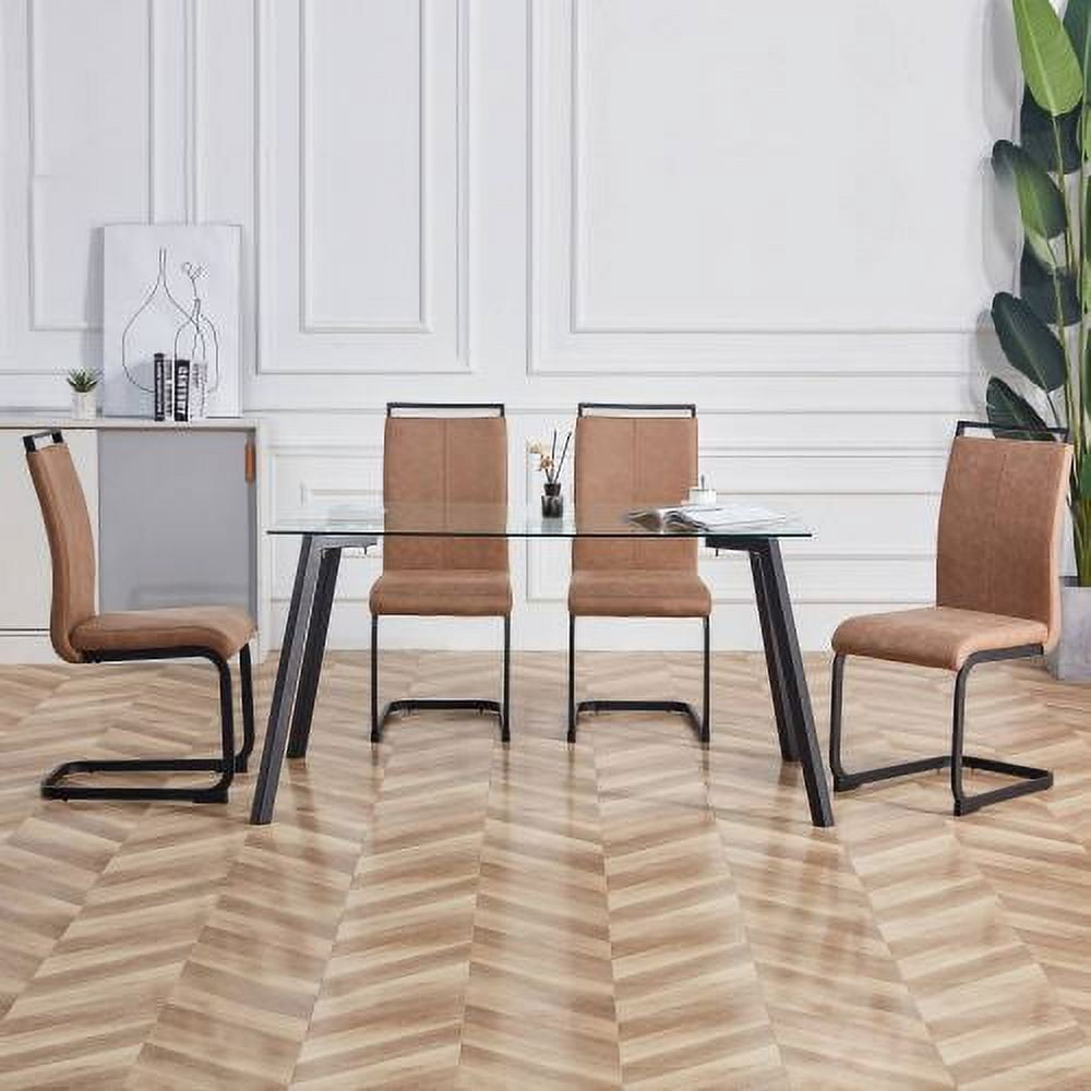 BSHTI Modern Dining Chairs,Leathaire Fabric High Back Upholstered Side Chair with C-shaped Tube Black Metal Legs for Dining Room Kitchen Vanity Patio Club Guest Office chair (Set of 4)