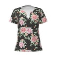 thumbnail image 2 of Fuzoiu Rose Flowers Print Women's V-Neck T-Shirt,Women's Short Sleeve Top, Comfortable for Work, Leisure, and Sports, 2 of 7