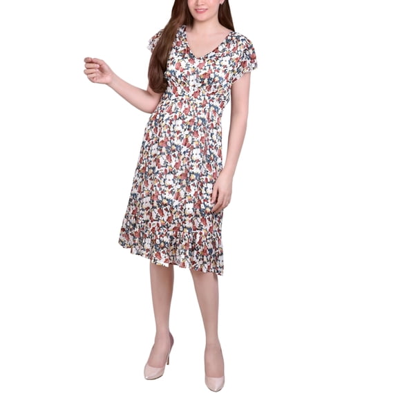Petite Shadow Stripe Dress Ivory Orange Flrl PXL