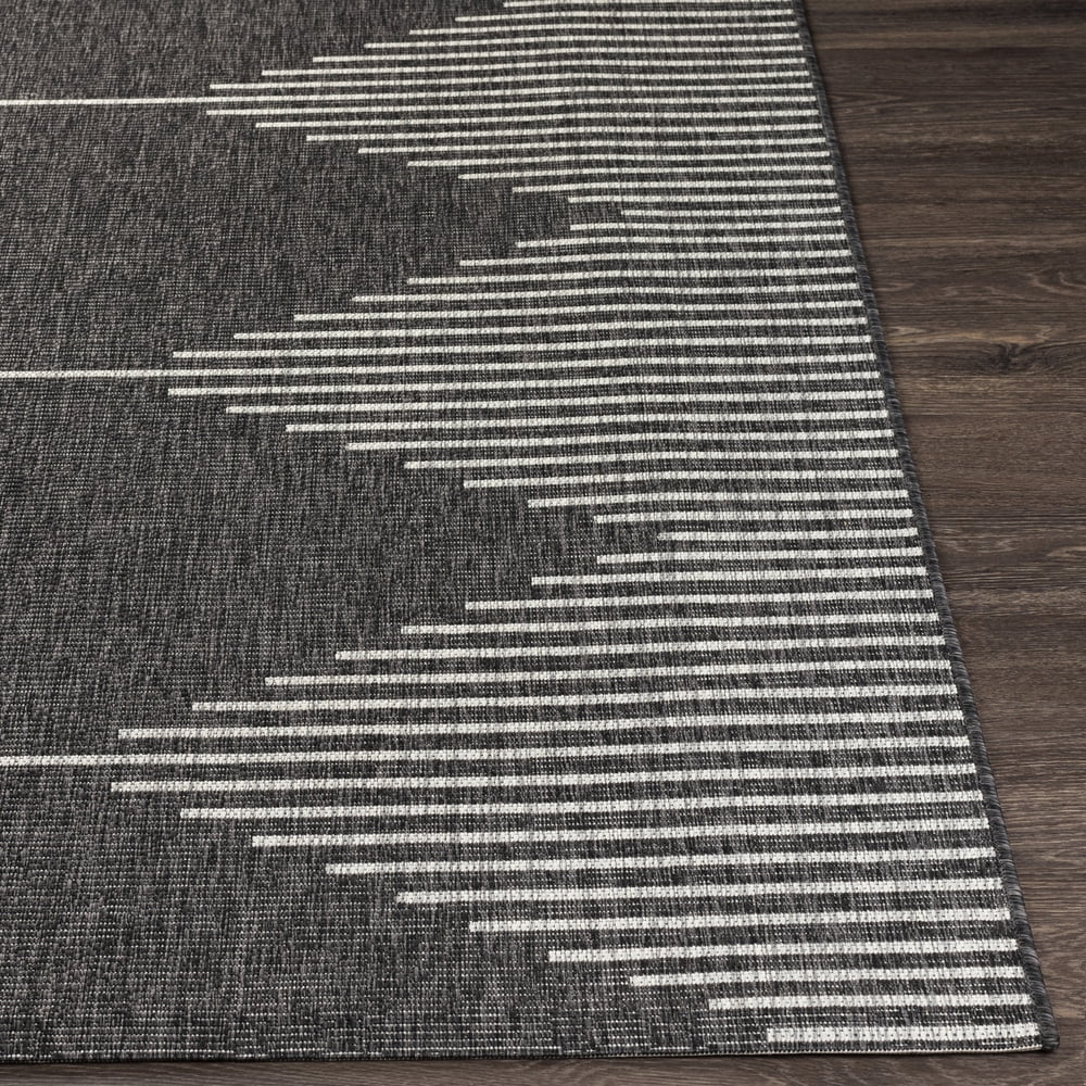 Livabliss Outdoor Rugs, 5x8 Eagean Global Black Area Rug for Patio, Porch, Deck, Backyard, Waterproof Indoor Outdoor Carpet (5'3" x 7'7")