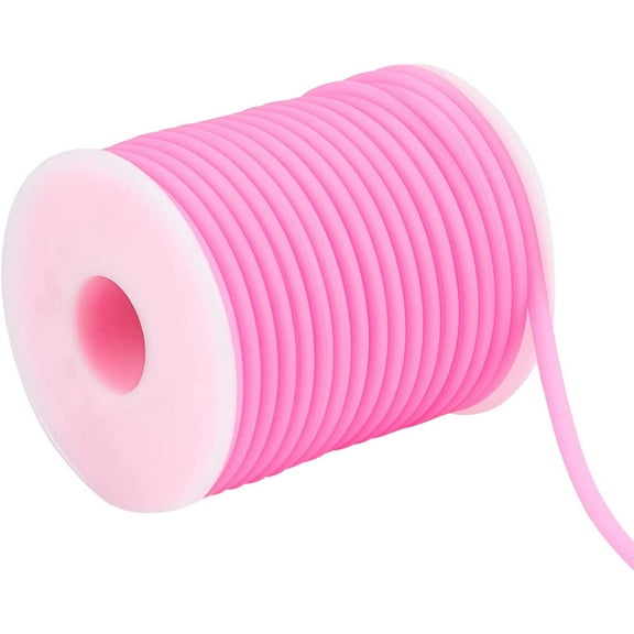 15m Hollow Pipe Tubing Rubber Cord 4mm PVC Pink Tube Cord with White Plastic Spool