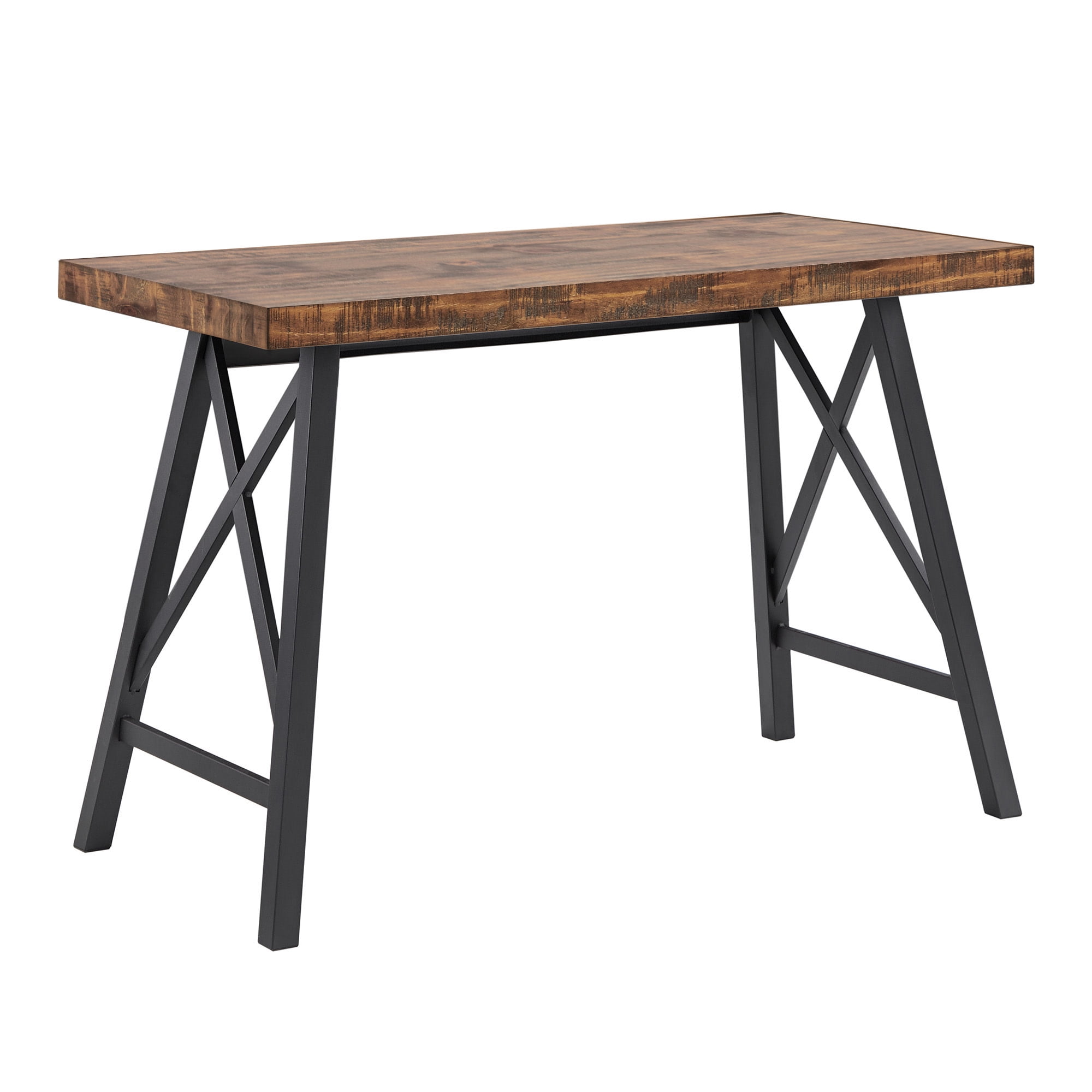 Weston Home Westyn Rustic X-Base Desk,Brown Finish