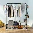 Walmart Clothes Rack, Single Rail Garment Rack with 6 Hooks & 2Tier Shelf, Black