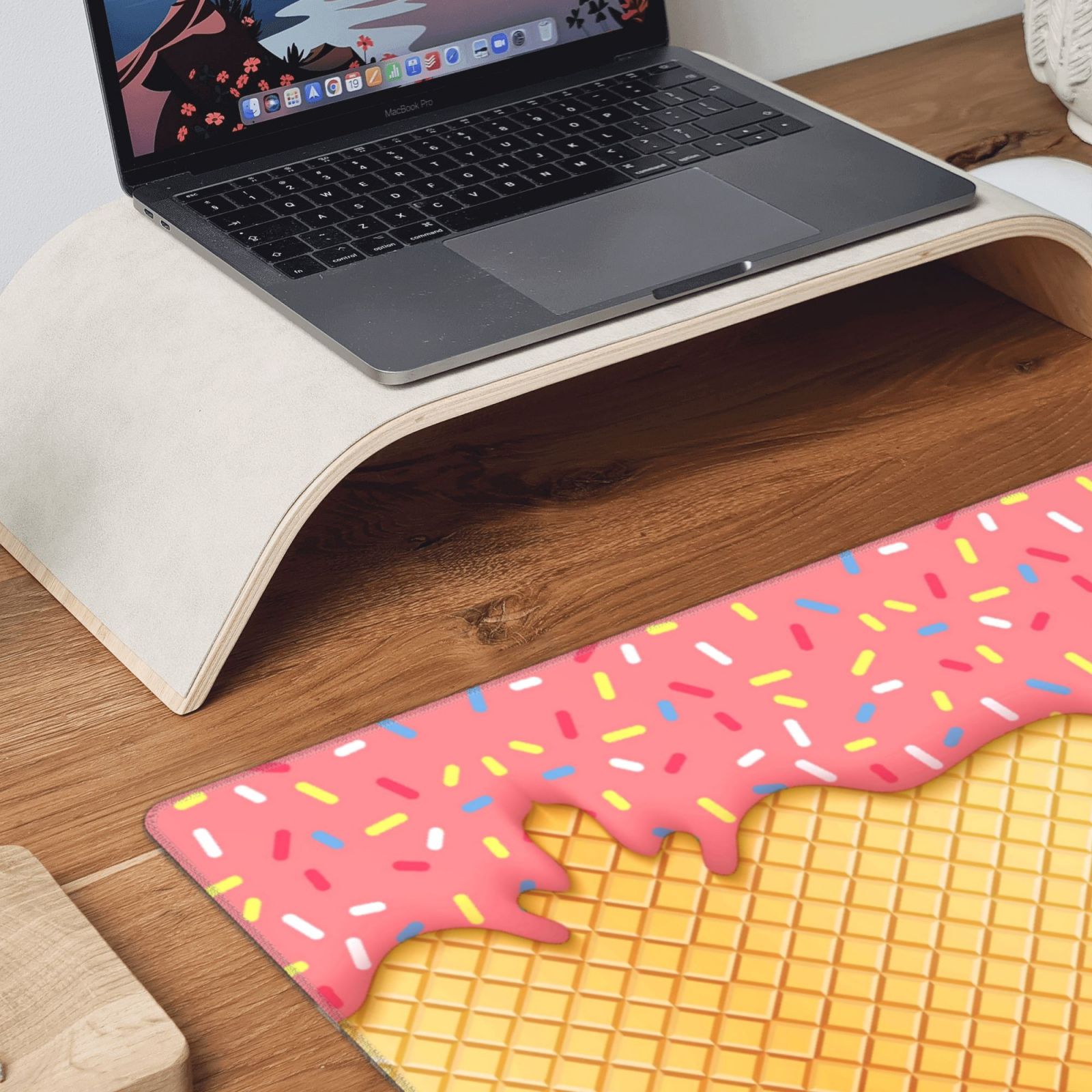 Xecao Pink Ice Cream for Waterproof Mouse Pad - Extended Contour Mouse Mat, Large Gaming Mousepad Laptop Keyboard Mat with Non-Slip Rubber Base