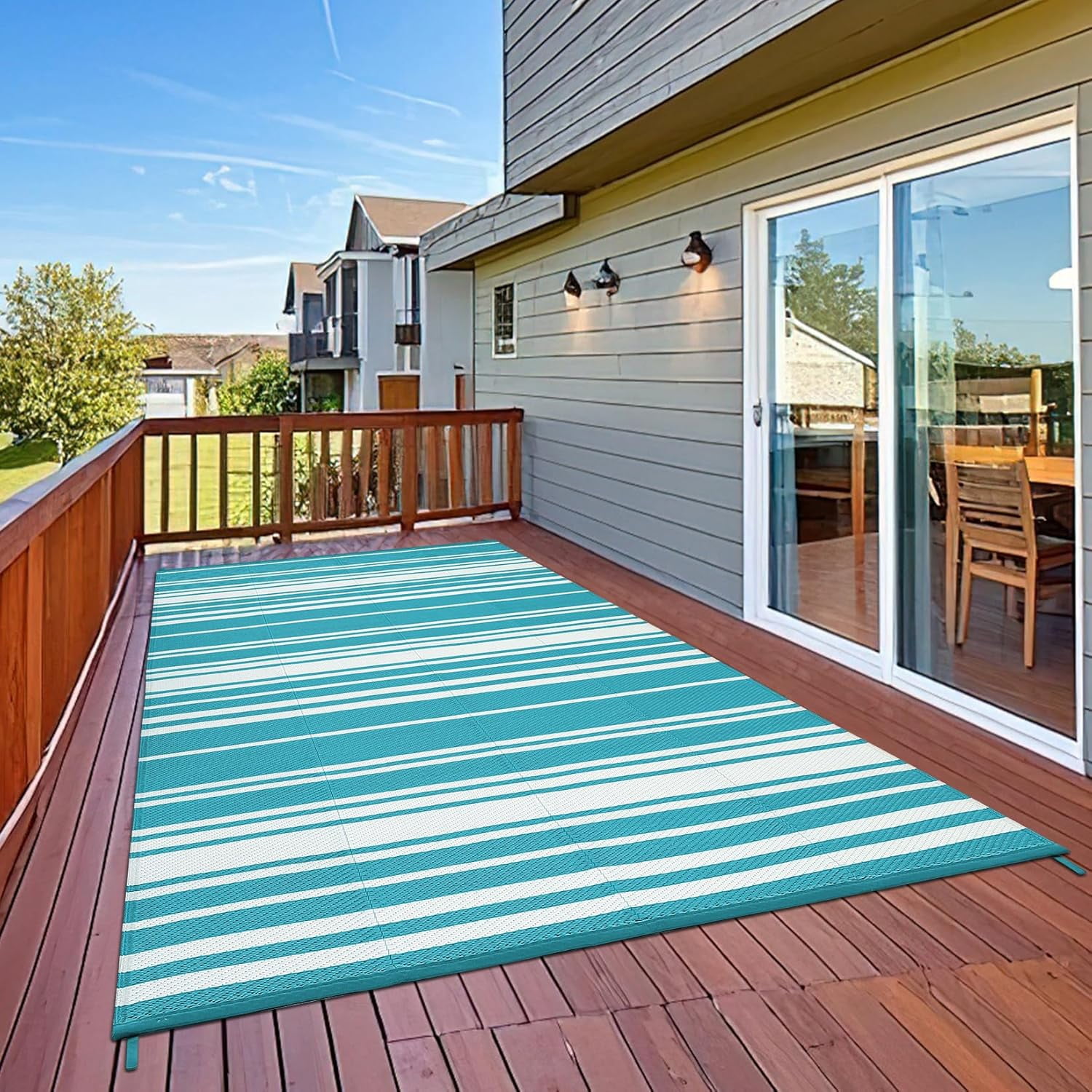 Outdoor Rug for Patio,Waterproof Mat,Reversible Plastic Striped Camping Rugs for RV,Porch,Deck,Camper,Balcony,Backyard,Beach