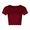 thumbnail image 3 of Prolriy Athletic Gym Workout Tops for Women Shoulder Length Short Sleeved T Shirt Slimming Effect Paired with A Base High Waisted Sexy Short Exposed Navel Top Shirts for Women, Womens Tops Red1 L, 3 of 6