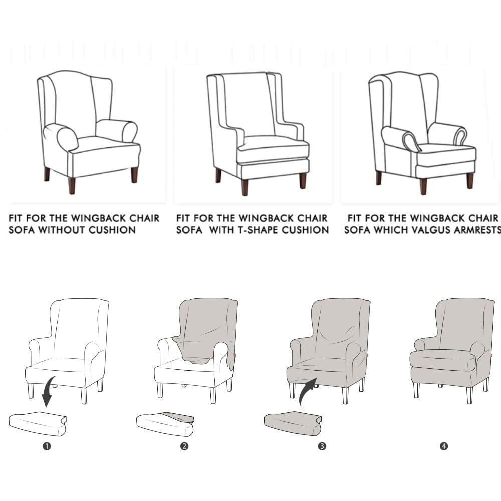 LKJYER Wing Chair Slipcovers 2 Pieces Stretch Spandex Wingback Chair Covers Sofa Slipcover Washable Armchair Protector Cover for Living Room and Bedroom