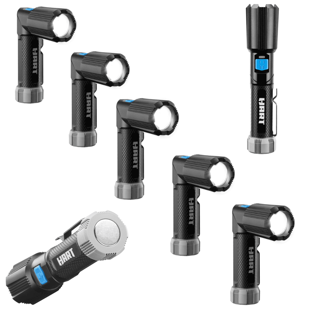 HART Rechargeable LED Pivoting Flashlight Bundle, 5 Pack, 500 Lumens