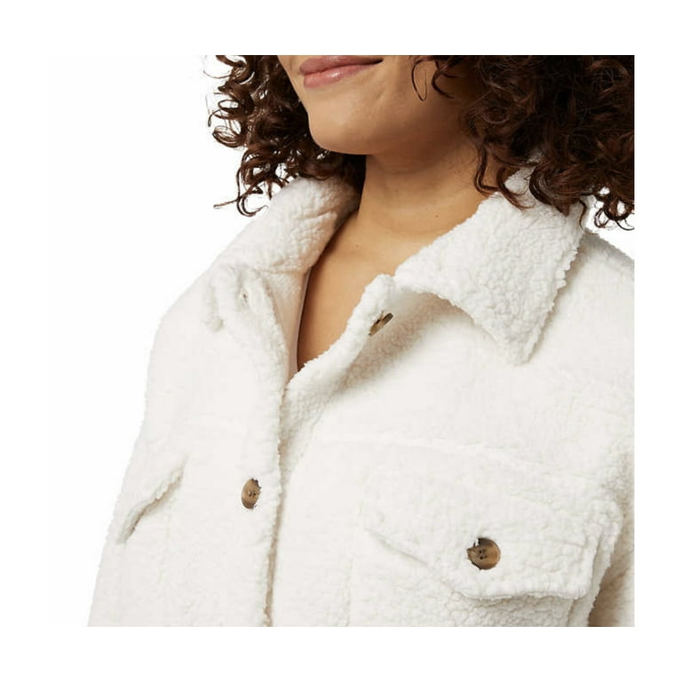 32 Degrees Heat Women's Sherpa Cozy Shirt Jacket, Cream (XL/XXL