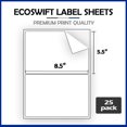 thumbnail image 2 of EcoSwift Brand Premium Half Sheet Self Adhesive Shipping Labels for Laser & Inkjet Printers, 8.5 in. x 5.5 in., 2 UP, White, 8 1/2 x 5 1/2, Pack of 50 Labels, 25 sheets, 2 of 6